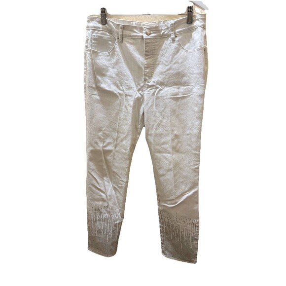 Simon Chang Denim Womens White Rhinestone Hem Ankle Jeans Size 12 Style 6654 - Picture 2 of 11